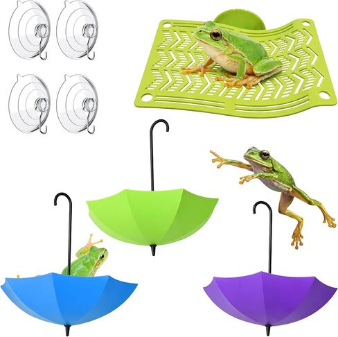 Frog Tank Terrarium Decor Accessories Set, Umbrella Hideout and Resting Spot for Frog Enclosure Habitat Tank, Tree Frogs Terrarium Accessories for Toad Tadpole Amphibian Small Aquatic Animals (Green) in Kuwait