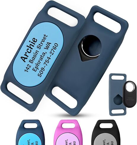 GoTags Designed for Airtag Engraved Dog Collar Holder, Personalized Case for Pet Collar, Up to 4 Lines of Custom Text, Slide On Tag for GPS Dog Tracker, Compatible with Apple iPhone (Small Pack of 1) in Kuwait