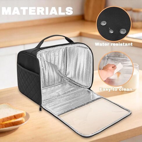 غطاء محمصة بفتحة واسعة شريحتين مع جيوب سفلية وجانبية مغلقة، حقيبة متوافقة مع Amazon Basics وHamilton Beach وCuisinart وBella وغيرها من محمصة الخبز ذات شريحتين، أسود in Kuwait