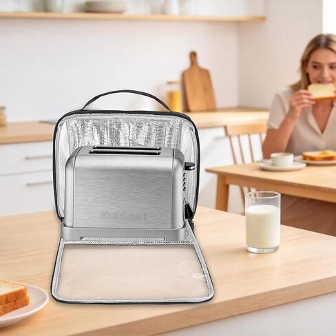غطاء محمصة بفتحة واسعة شريحتين مع جيوب سفلية وجانبية مغلقة، حقيبة متوافقة مع Amazon Basics وHamilton Beach وCuisinart وBella وغيرها من محمصة الخبز ذات شريحتين، أسود in Kuwait