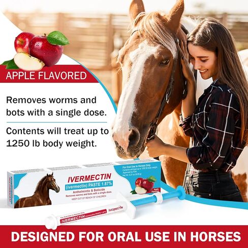 Ivermect Horse Paste 1.87%, for Horse Use Only, 6.08g, 1 Pack, Appled Flavored in Kuwait