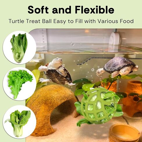 2-in-1 Turtle Tank Accessories Kit - Interactive Tortoise Feeder Ball & Turtle Brush with Suction Cup, Red Eared Slider Tank Decorations, Aquatic Turtle Toys for Tank Starter Kit in Kuwait