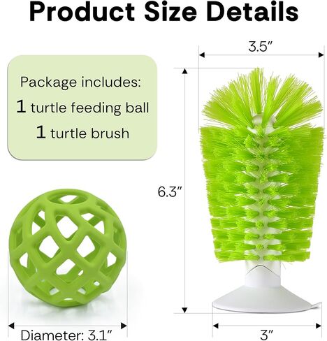 2-in-1 Turtle Tank Accessories Kit - Interactive Tortoise Feeder Ball & Turtle Brush with Suction Cup, Red Eared Slider Tank Decorations, Aquatic Turtle Toys for Tank Starter Kit in Kuwait