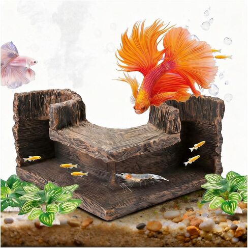 Aquarium Corner Cave Tunnel Decoration, Resin Fish Tank Hideout for Betta, Shrimp, Cichlid and Guppy, L-Shaped Underwater Hollow Log Ornament in Kuwait
