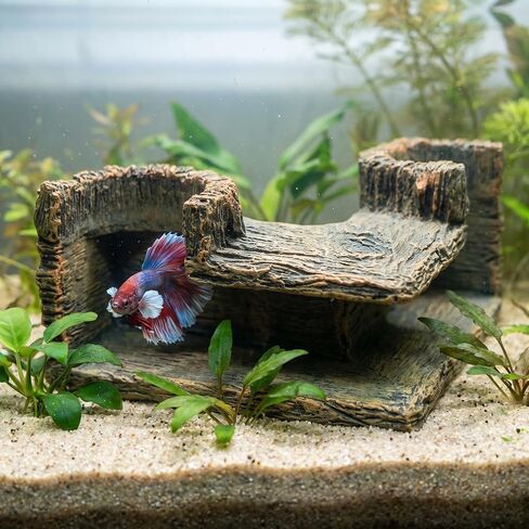 Aquarium Corner Cave Tunnel Decoration, Resin Fish Tank Hideout for Betta, Shrimp, Cichlid and Guppy, L-Shaped Underwater Hollow Log Ornament in Kuwait