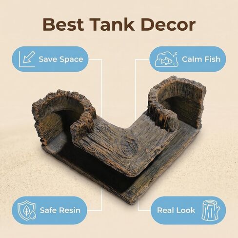 Aquarium Corner Cave Tunnel Decoration, Resin Fish Tank Hideout for Betta, Shrimp, Cichlid and Guppy, L-Shaped Underwater Hollow Log Ornament in Kuwait