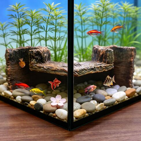 Aquarium Corner Cave Tunnel Decoration, Resin Fish Tank Hideout for Betta, Shrimp, Cichlid and Guppy, L-Shaped Underwater Hollow Log Ornament in Kuwait
