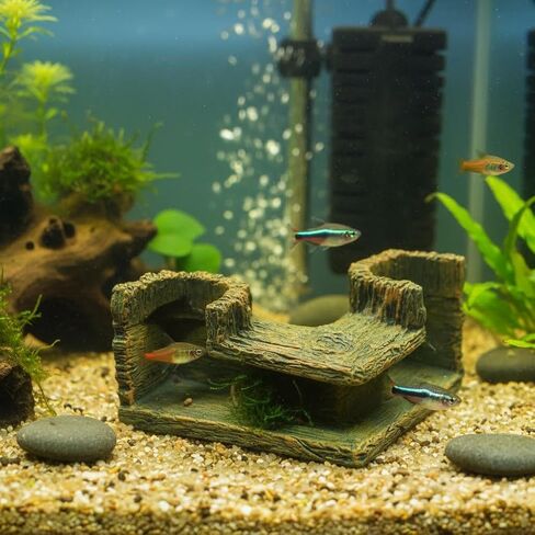 Aquarium Corner Cave Tunnel Decoration, Resin Fish Tank Hideout for Betta, Shrimp, Cichlid and Guppy, L-Shaped Underwater Hollow Log Ornament in Kuwait
