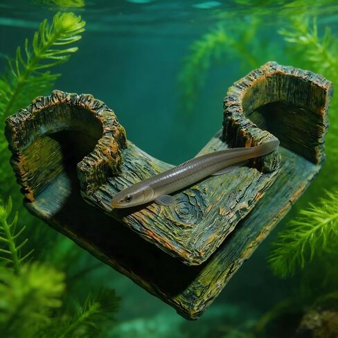 Aquarium Corner Cave Tunnel Decoration, Resin Fish Tank Hideout for Betta, Shrimp, Cichlid and Guppy, L-Shaped Underwater Hollow Log Ornament in Kuwait
