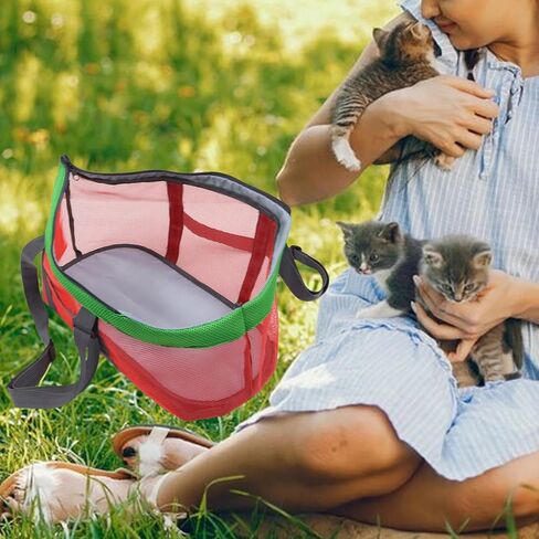 Cat Carrier Pet Handbag Dog Purse Full Mesh Carrier Bag Lightweight Panoramic Pet Bag for Small Dogs Travel Cats Outdoor, Red Green in Kuwait