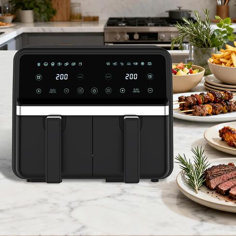 4QT+4QT Dual Basket Air Fryer - Digital Touchscreen, Smart Sync Finish,Auto Shutoff, 2 Independent Nonstick Dishwasher-Safe Frying Baskets - 8 Quart Digital Double Air Fryer in Kuwait
