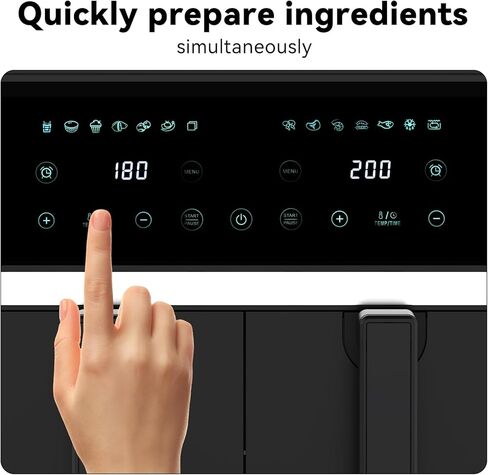 4QT+4QT Dual Basket Air Fryer - Digital Touchscreen, Smart Sync Finish,Auto Shutoff, 2 Independent Nonstick Dishwasher-Safe Frying Baskets - 8 Quart Digital Double Air Fryer in Kuwait
