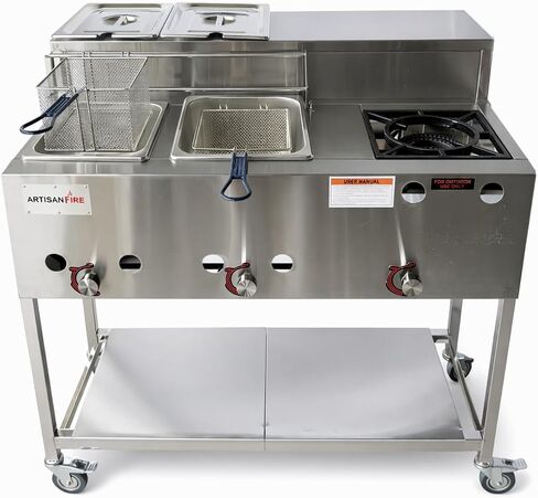 Stainless Steel Propane Deep Fryer Cart with Vortex Stove-3 in 1 with Food Steamers-Cast Iron Burner Stove-with Hose & Regulator + Thermometer-Ideal for Commercial and Home Use in Kuwait