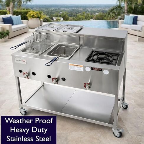 Stainless Steel Propane Deep Fryer Cart with Vortex Stove-3 in 1 with Food Steamers-Cast Iron Burner Stove-with Hose & Regulator + Thermometer-Ideal for Commercial and Home Use in Kuwait
