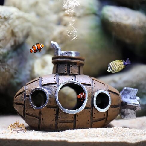 Fish Tank Decoration, Retro Submarine Design, Aquarium Resin Fish Tank Accessories, Providing Hidden Cave Shelters for Fish in Kuwait