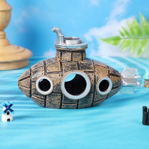 Fish Tank Decoration, Retro Submarine Design, Aquarium Resin Fish Tank Accessories, Providing Hidden Cave Shelters for Fish in Kuwait
