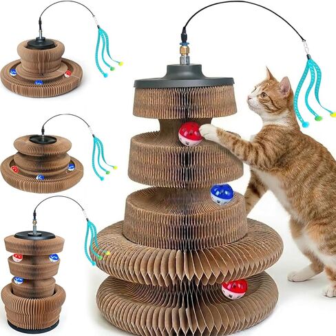 Kitty Curls Cat Scratcher Toy, Magic Organ Cat Scratcher Accordion Foldable Kurlz-Style Cat Toy with Strong Suction Cup & Metal Teaser Wand - DIY Interactive Shapes for Indoor Cats in Kuwait