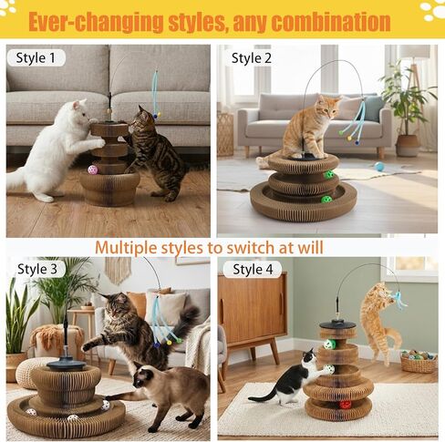 Kitty Curls Cat Scratcher Toy, Magic Organ Cat Scratcher Accordion Foldable Kurlz-Style Cat Toy with Strong Suction Cup & Metal Teaser Wand - DIY Interactive Shapes for Indoor Cats in Kuwait