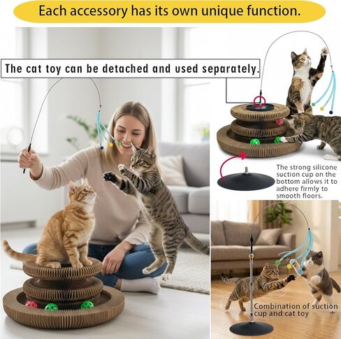 Kitty Curls Cat Scratcher Toy, Magic Organ Cat Scratcher Accordion Foldable Kurlz-Style Cat Toy with Strong Suction Cup & Metal Teaser Wand - DIY Interactive Shapes for Indoor Cats in Kuwait