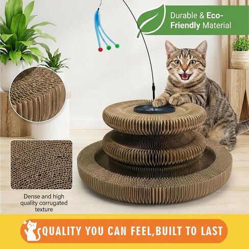 Kitty Curls Cat Scratcher Toy, Magic Organ Cat Scratcher Accordion Foldable Kurlz-Style Cat Toy with Strong Suction Cup & Metal Teaser Wand - DIY Interactive Shapes for Indoor Cats in Kuwait