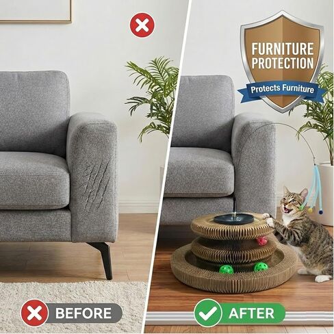 Kitty Curls Cat Scratcher Toy, Magic Organ Cat Scratcher Accordion Foldable Kurlz-Style Cat Toy with Strong Suction Cup & Metal Teaser Wand - DIY Interactive Shapes for Indoor Cats in Kuwait