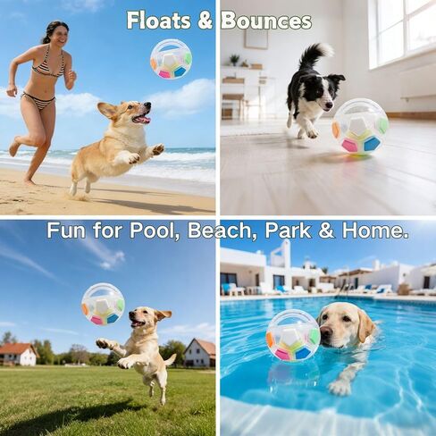 Dog Calming Ball with Handle, Interactive Ball for Playing with Pet Dogs, Interactive Soccer Toy with Squeaking Tennis Ball Inside, for Water Play, Training & Outdoor Games (White) in Kuwait