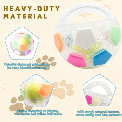 Dog Calming Ball with Handle, Interactive Ball for Playing with Pet Dogs, Interactive Soccer Toy with Squeaking Tennis Ball Inside, for Water Play, Training & Outdoor Games (White) in Kuwait