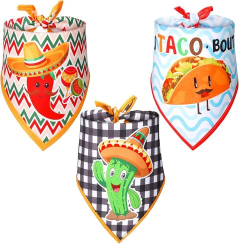 3 Pcs Cinco De Mayo Dog Bandanas Mexico Dog Bandana Taco Cactus Pepper Mallets Bottles Horses Pattern Triangle Bib Pet Scarf Accessories Costume for Small Medium Pets (Tacos) in Kuwait