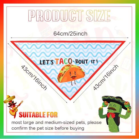 3 Pcs Cinco De Mayo Dog Bandanas Mexico Dog Bandana Taco Cactus Pepper Mallets Bottles Horses Pattern Triangle Bib Pet Scarf Accessories Costume for Small Medium Pets (Tacos) in Kuwait
