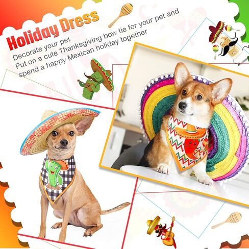 3 Pcs Cinco De Mayo Dog Bandanas Mexico Dog Bandana Taco Cactus Pepper Mallets Bottles Horses Pattern Triangle Bib Pet Scarf Accessories Costume for Small Medium Pets (Tacos) in Kuwait