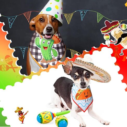 3 Pcs Cinco De Mayo Dog Bandanas Mexico Dog Bandana Taco Cactus Pepper Mallets Bottles Horses Pattern Triangle Bib Pet Scarf Accessories Costume for Small Medium Pets (Tacos) in Kuwait