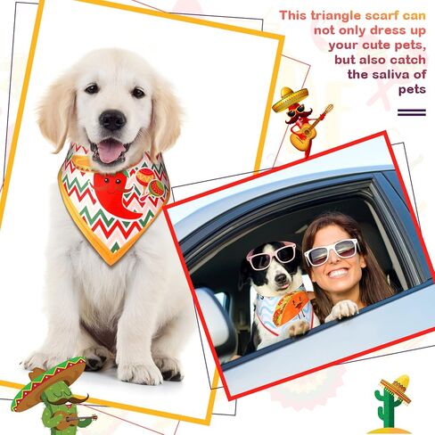 3 Pcs Cinco De Mayo Dog Bandanas Mexico Dog Bandana Taco Cactus Pepper Mallets Bottles Horses Pattern Triangle Bib Pet Scarf Accessories Costume for Small Medium Pets (Tacos) in Kuwait