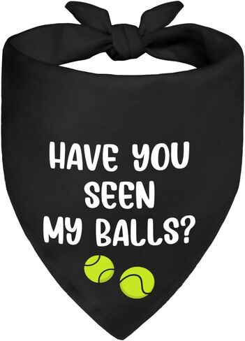 Have You Seen My Balls Black Dog Bandana, Funny Tennis Themed Pet Scarf Accessory Photo Prop for Outdoor Hiking Ball Field, Birthday for Dog Mom Dad Sport Tennis Lover in Kuwait