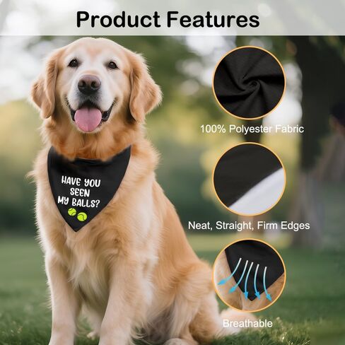 Have You Seen My Balls Black Dog Bandana, Funny Tennis Themed Pet Scarf Accessory Photo Prop for Outdoor Hiking Ball Field, Birthday for Dog Mom Dad Sport Tennis Lover in Kuwait