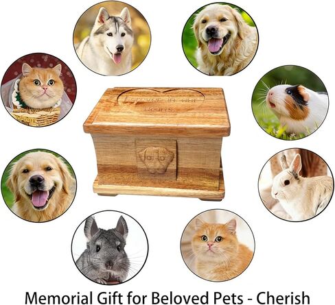 Pet Memorial Urns for Dogs or Cats Ashes, Solid Acacia Wooden Funeral Pets Memorial Urns, Cremation Urns Keepsake Memory Box for Loss Pets, Ashes Urn for Pets (Natural Color, M) in Kuwait