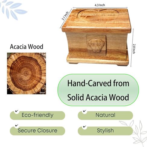Pet Memorial Urns for Dogs or Cats Ashes, Solid Acacia Wooden Funeral Pets Memorial Urns, Cremation Urns Keepsake Memory Box for Loss Pets, Ashes Urn for Pets (Natural Color, M) in Kuwait