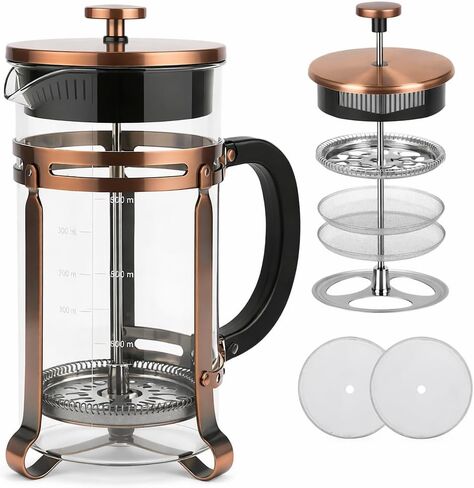 34oz French Press Coffee Maker, Thickened Borosilicate Glass & 304 Stainless Steel Double Mesh Filter. Cold Brew & Tea Brewer for Travel Camping, Kitchen Decor, Bar Accessories Gift (Copper) in Saudi Arabia