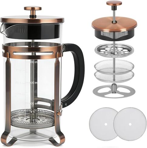 34oz French Press Coffee Maker, Thickened Borosilicate Glass & 304 Stainless Steel Double Mesh Filter. Cold Brew & Tea Brewer for Travel Camping, Kitchen Decor, Bar Accessories Gift (Copper) in Saudi Arabia