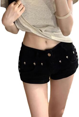 Y2k Summer Women Low Rise Denim Shorts with Belt Harajuku Jean Hot Pants Gothic Vintage Casual Streetwear in Saudi Arabia