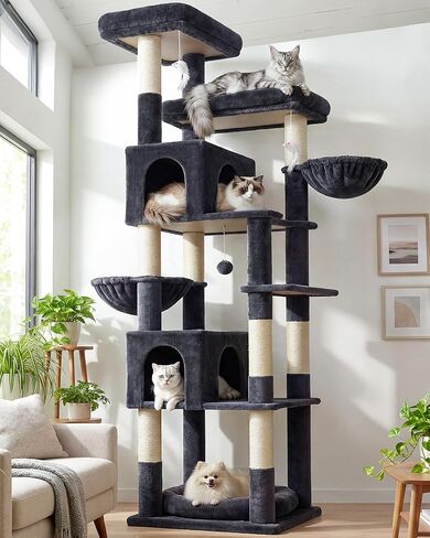 Globlazer Heavy Duty Cat Tree, 81 inch Extra Large Cat Tree for Indoor Cats Large Adult, Sturdy Cat Tower with 8 Scratching Post, 2 Cat Condos, 2 Platform, S81C, Dark Grey in Kuwait