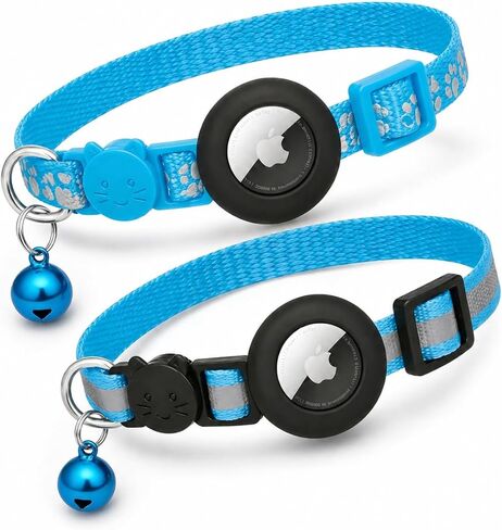 Cat Collar Breakaway 2packs, Reflective Kitten Collar with Apple Air Tag Holder and Bell for Girl Boy Cats, 0.4 Inches in Width and Lightweight (Black) in Kuwait