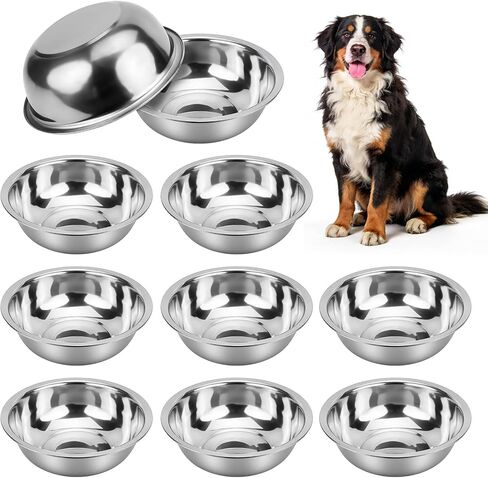 10 PCS Stainless Steel Dog Bowls - 86 Oz/10.75 Cup Large Dog Bowl Set, Metal Bowls for Food and Water, Large Pet Water Bowl or Food Bowl for Indoors or Outdoors, Dishwasher Safe in Kuwait