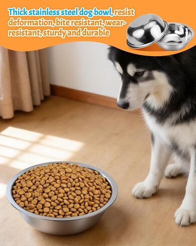 10 PCS Stainless Steel Dog Bowls - 86 Oz/10.75 Cup Large Dog Bowl Set, Metal Bowls for Food and Water, Large Pet Water Bowl or Food Bowl for Indoors or Outdoors, Dishwasher Safe in Kuwait