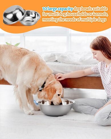 10 PCS Stainless Steel Dog Bowls - 86 Oz/10.75 Cup Large Dog Bowl Set, Metal Bowls for Food and Water, Large Pet Water Bowl or Food Bowl for Indoors or Outdoors, Dishwasher Safe in Kuwait