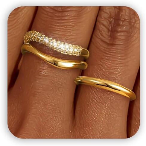 Stackable Gold Rings for Women Non Tarnish Dainty 14k Gold Plated Stacking Ring Set for Women Trendy Cubic Zirconia Thumb Wedding Engagement Bands Rings for Women Size 5 6 7 8 9 10 11 in Saudi Arabia