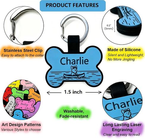 Dog Tags Personalized for Pets - Custom Engraved ID Name Silent Silicone Dog Tags in Kuwait