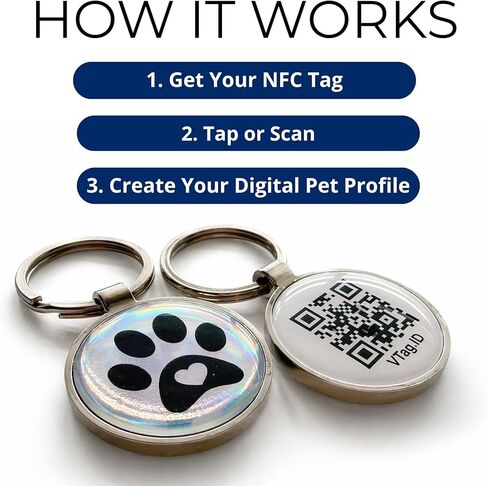 NFC Pet ID Tag – VTAG.ID Smart QR Code Dog & Cat Tag with Holographic Chameleon Finish | Tap or Scan to View Pet Profile, Owner Contact & Medical Info | Free Profile, No App, No Subscription in Kuwait