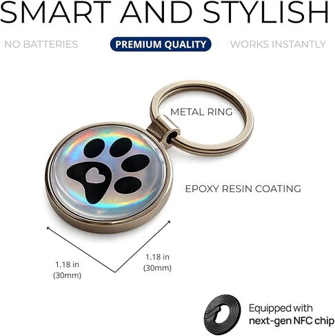 NFC Pet ID Tag – VTAG.ID Smart QR Code Dog & Cat Tag with Holographic Chameleon Finish | Tap or Scan to View Pet Profile, Owner Contact & Medical Info | Free Profile, No App, No Subscription in Kuwait