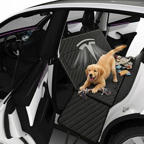 Nanaholy غطاء مقعد السيارة للكلاب طراز Tesla Y & Model 3 غطاء المقعد الخلفي أرجوحة مقاومة للماء، 600D شديد التحمل مقاوم للخدش وغير قابل للانزلاق لحماية مقعد الحيوانات الأليفة مع اللوحات الجانبية ونافذة شبكية قابلة للتنفس in Kuwait