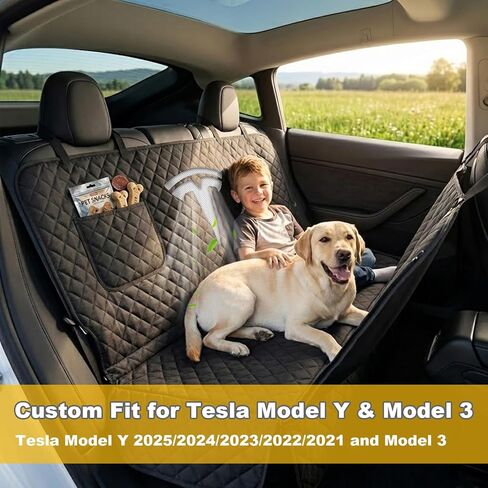 Nanaholy غطاء مقعد السيارة للكلاب طراز Tesla Y & Model 3 غطاء المقعد الخلفي أرجوحة مقاومة للماء، 600D شديد التحمل مقاوم للخدش وغير قابل للانزلاق لحماية مقعد الحيوانات الأليفة مع اللوحات الجانبية ونافذة شبكية قابلة للتنفس in Kuwait